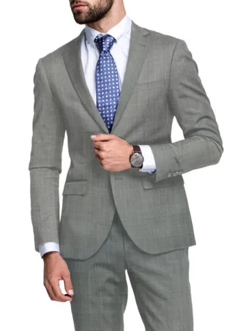 John Cavendish Men's 50% Wool Super 130's Checks  Unstitched Suiting Fabric (Grey)