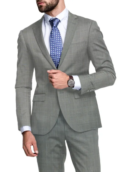 John Cavendish Men's 50% Wool Super 130's Checks  Unstitched Suiting Fabric (Grey)
