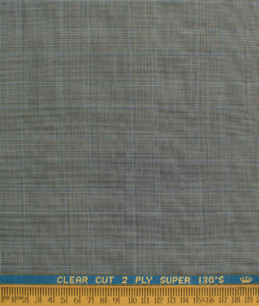 John Cavendish Men's 50% Wool Super 130's Checks  Unstitched Suiting Fabric (Grey)