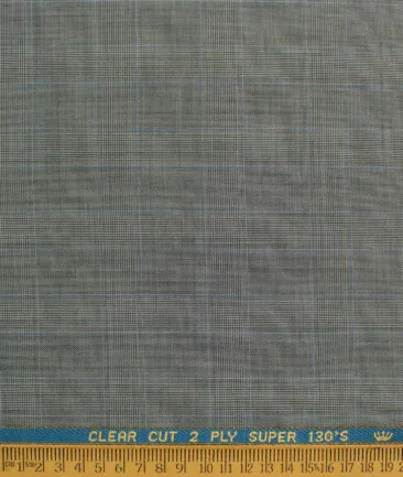 John Cavendish Men's 50% Wool Super 130's Checks  Unstitched Suiting Fabric (Grey)