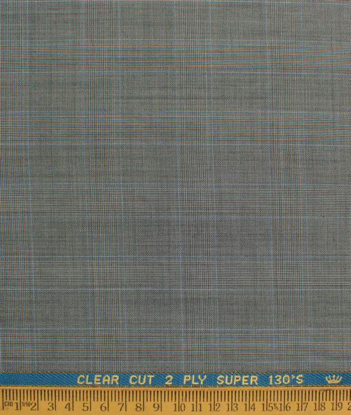 John Cavendish Men's 50% Wool Super 130's Checks  Unstitched Suiting Fabric (Grey)