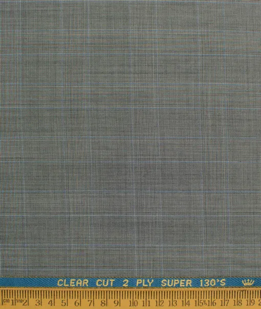 John Cavendish Men's 50% Wool Super 130's Checks  Unstitched Suiting Fabric (Grey)