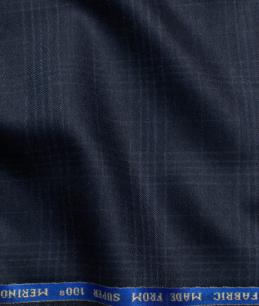 Raymond Men's 100% Wool Super 100's Checks  Unstitched Suiting Fabric (Dark Blue)