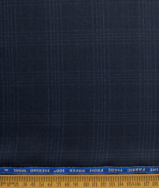 Raymond Men's 100% Wool Super 100's Checks  Unstitched Suiting Fabric (Dark Blue)