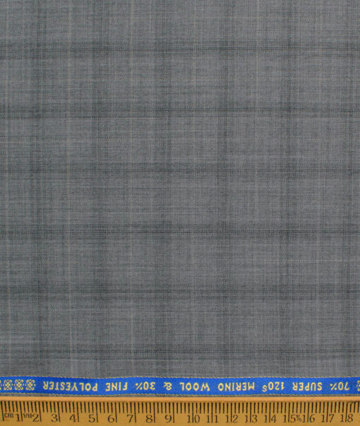 Raymond Men's 70% Wool Super 120's Checks  Unstitched Suiting Fabric (Light Grey)