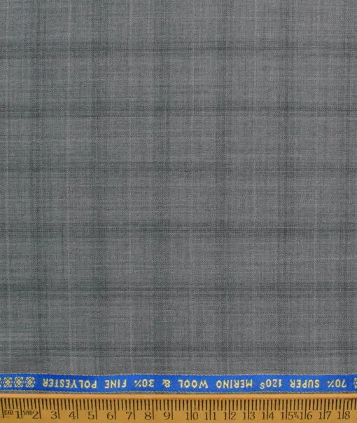 Raymond Men's 70% Wool Super 120's Checks  Unstitched Suiting Fabric (Light Grey)