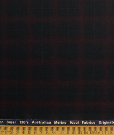 Zaccari Men's 45% Wool Super 130's Checks  Unstitched Suiting Fabric (Black & Maroon)