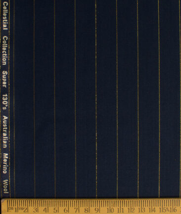 Zaccari Men's 45% Wool Super 130's Striped  Unstitched Suiting Fabric (Dark Blue)