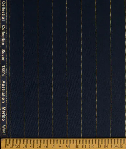 Zaccari Men's 45% Wool Super 130's Striped  Unstitched Suiting Fabric (Dark Blue)