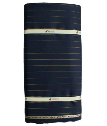 Zaccari Men's 45% Wool Super 130's Striped  Unstitched Suiting Fabric (Dark Blue) - Image 6