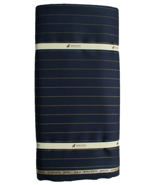 Zaccari Men's 45% Wool Super 130's Striped  Unstitched Suiting Fabric (Dark Blue) - Image 6