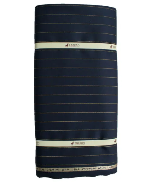 Zaccari Men's 45% Wool Super 130's Striped  Unstitched Suiting Fabric (Dark Blue) - Image 6