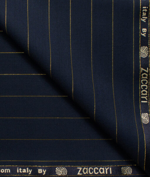 Zaccari Men's 45% Wool Super 130's Striped  Unstitched Suiting Fabric (Dark Blue)