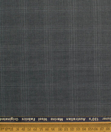 Zaccari Men's 45% Wool Super 130's Checks  Unstitched Suiting Fabric (Dark Grey)