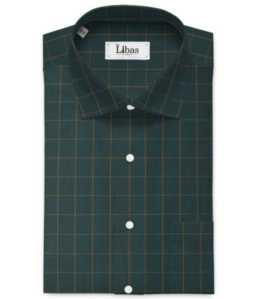 Cadini Men's Pure Cotton Checks  Unstitched Shirting Fabric (Dark Pine Green)