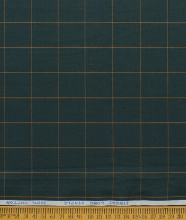 Cadini Men's Pure Cotton Checks  Unstitched Shirting Fabric (Dark Pine Green)
