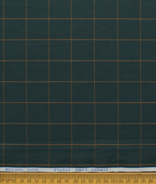 Cadini Men's Pure Cotton Checks  Unstitched Shirting Fabric (Dark Pine Green)