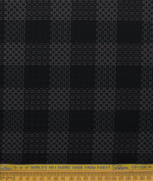 Luthai Men's Supima Cotton Checks  Unstitched Shirting Fabric (Black & Grey)