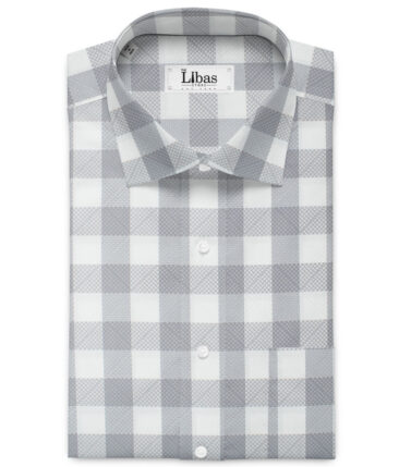 Luthai Men's 2/100's Supima Cotton Checks  Unstitched Shirting Fabric (White & Grey)