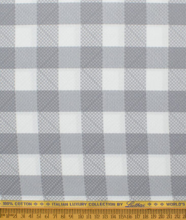Luthai Men's 2/100's Supima Cotton Checks  Unstitched Shirting Fabric (White & Grey)