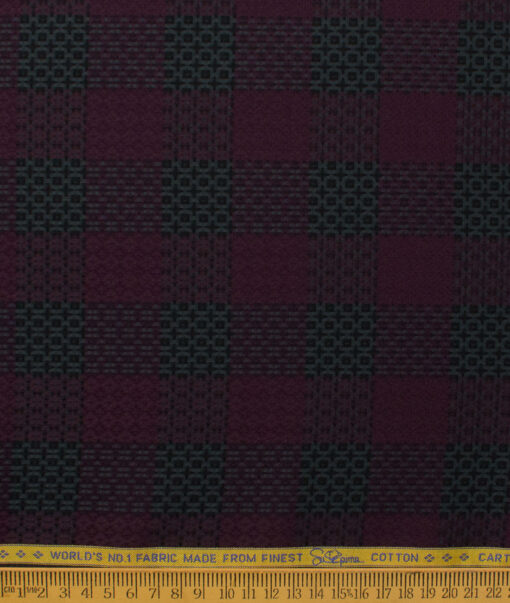 Luthai Men's Supima Cotton Checks  Unstitched Shirting Fabric (Wine & Black)