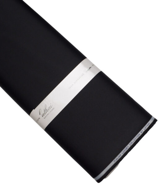 Luthai Men's 2 Ply 120's Supima Cotton Solids  Unstitched Shirting Fabric (Jet Black) - Image 5