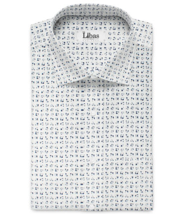Montivora Men's Pure Cotton Printed  Unstitched Shirting Fabric (White & Dark Blue)