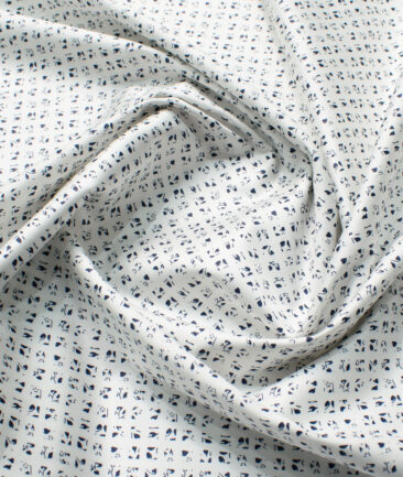 Montivora Men's Pure Cotton Printed  Unstitched Shirting Fabric (White & Dark Blue)