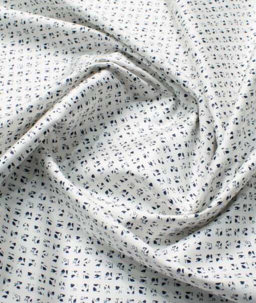 Montivora Men's Pure Cotton Printed  Unstitched Shirting Fabric (White & Dark Blue)