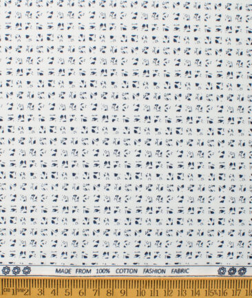 Montivora Men's Pure Cotton Printed  Unstitched Shirting Fabric (White & Dark Blue)