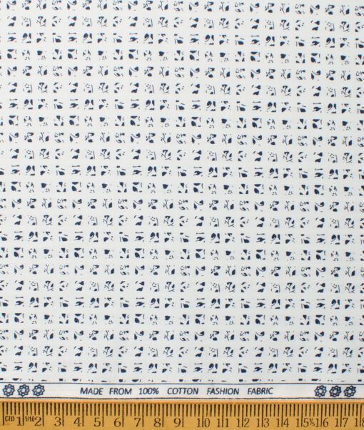 Montivora Men's Pure Cotton Printed  Unstitched Shirting Fabric (White & Dark Blue)