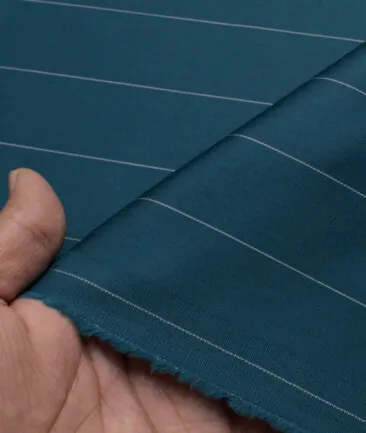Montivora Men's Giza Cotton Striped  Unstitched Shirting Fabric (Dark Teal Blue)