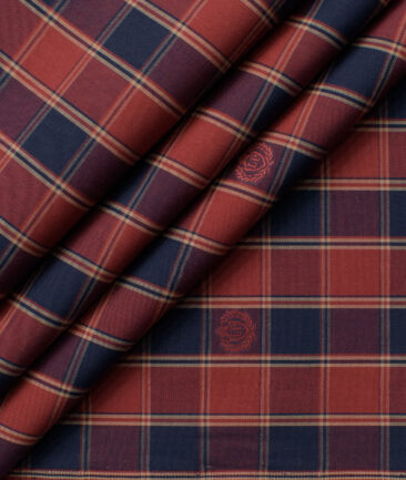 Montivora Men's Pure Cotton Checks  Unstitched Shirting Fabric (Red & Blue)