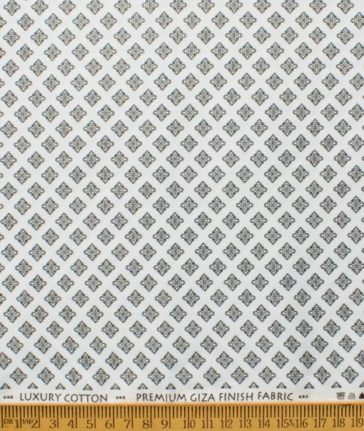 Nemesis Men's Pure Cotton Printed  Unstitched Shirting Fabric (White & Black)