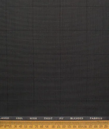 J.hampstead Men's Polyester Viscose  Checks  Unstitched Suiting Fabric (Dark Grey)