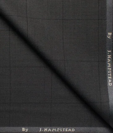 J.hampstead Men's Polyester Viscose  Checks  Unstitched Suiting Fabric (Dark Grey)