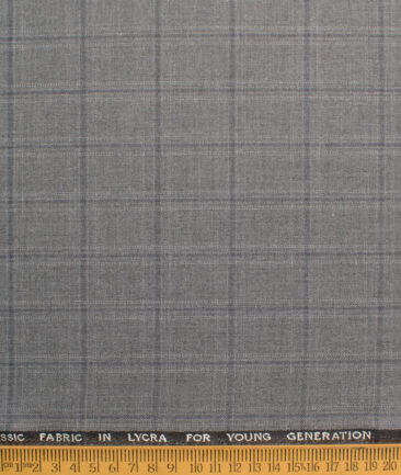 J.hampstead Men's Polyester Viscose  Checks  Unstitched Suiting Fabric (Grey)