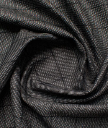 J.hampstead Men's Polyester Viscose  Checks  Unstitched Suiting Fabric (Grey & Black)