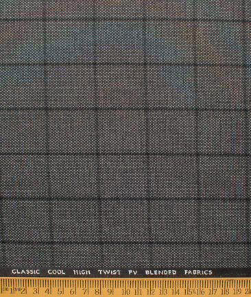 J.hampstead Men's Polyester Viscose  Checks  Unstitched Suiting Fabric (Grey & Black)