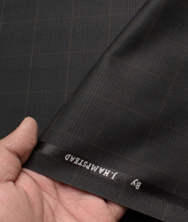 J.hampstead Men's Polyester Viscose  Checks  Unstitched Suiting Fabric (Black)
