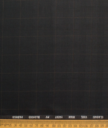 J.hampstead Men's Polyester Viscose  Checks  Unstitched Suiting Fabric (Black)