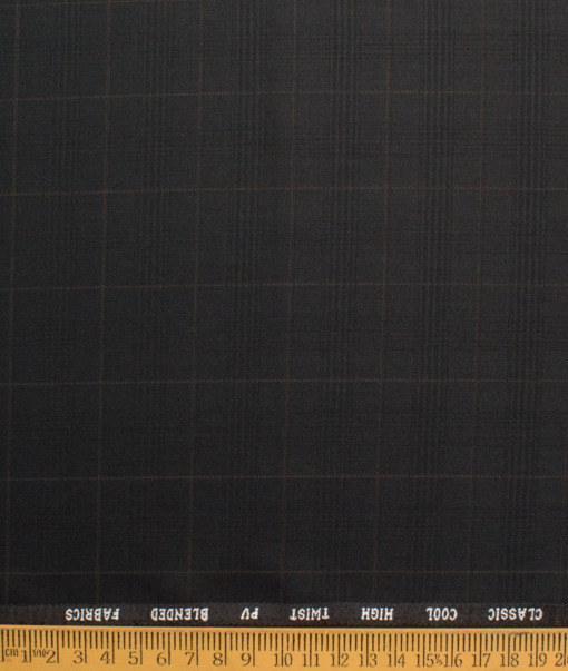J.hampstead Men's Polyester Viscose  Checks  Unstitched Suiting Fabric (Black)