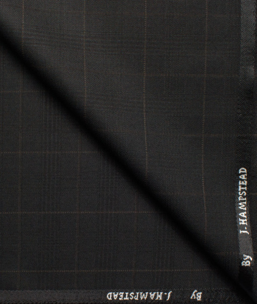J.hampstead Men's Polyester Viscose  Checks  Unstitched Suiting Fabric (Black)
