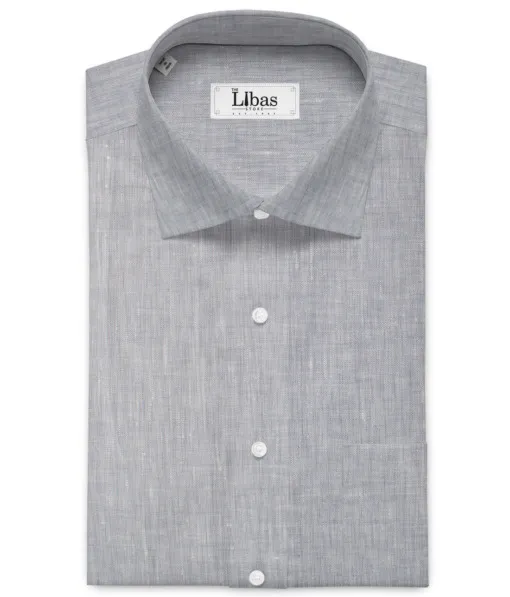 Linen Club Men's European Linen 60 LEA Self Design  Unstitched Shirting Fabric (Light Grey) - Image 1