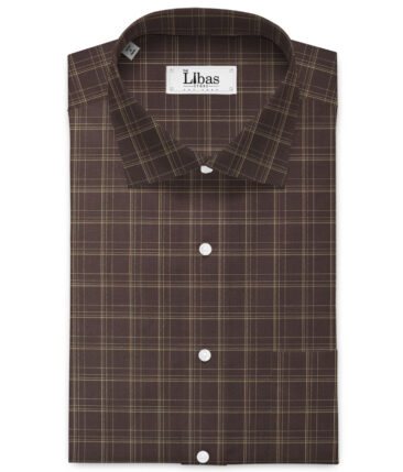 Cadini Men's Bamboo Micro Checks  Unstitched Shirting Fabric (Dark Brown)