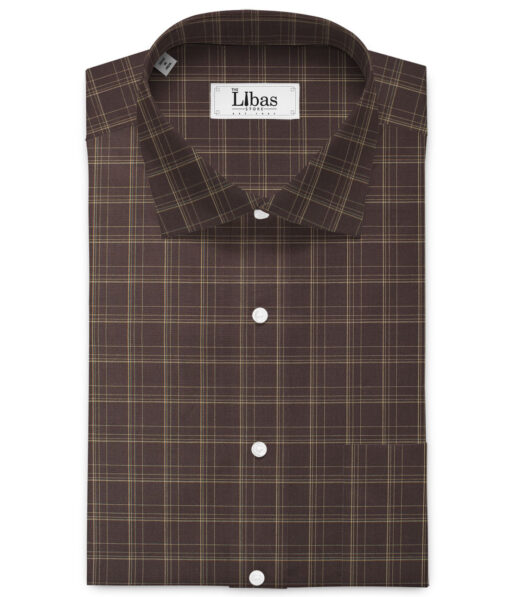 Cadini Men's Bamboo Micro Checks  Unstitched Shirting Fabric (Dark Brown)