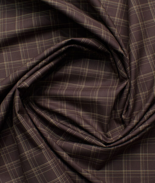 Cadini Men's Bamboo Micro Checks  Unstitched Shirting Fabric (Dark Brown)