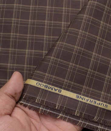 Cadini Men's Bamboo Micro Checks  Unstitched Shirting Fabric (Dark Brown)