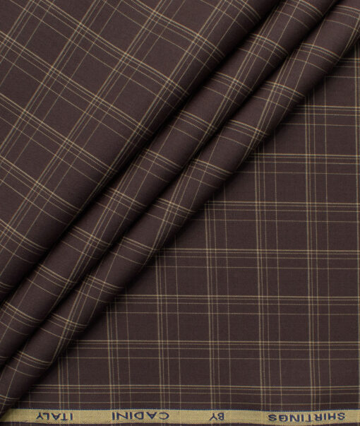 Cadini Men's Bamboo Micro Checks  Unstitched Shirting Fabric (Dark Brown)