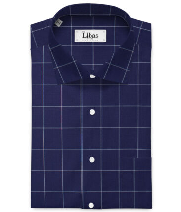 Cadini Men's Bamboo Micro Checks  Unstitched Shirting Fabric (Royal Blue)